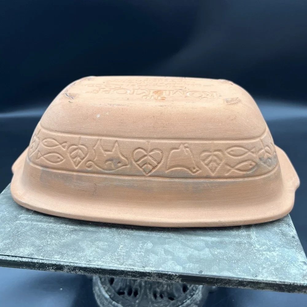 Vintage Romertopf 110 Clay Baker Roaster Terra Cotta Reco Fish Chicken Motif 12